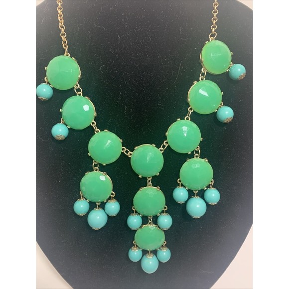 J CREW Aqua and Green oversized circle Necklace - Picture 2 of 7